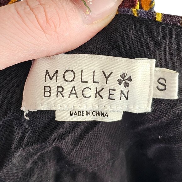 Molly Bracken Red Yellow Floral Leaf Mini Dress Fit & Flare Sz S - Picture 7 of 10